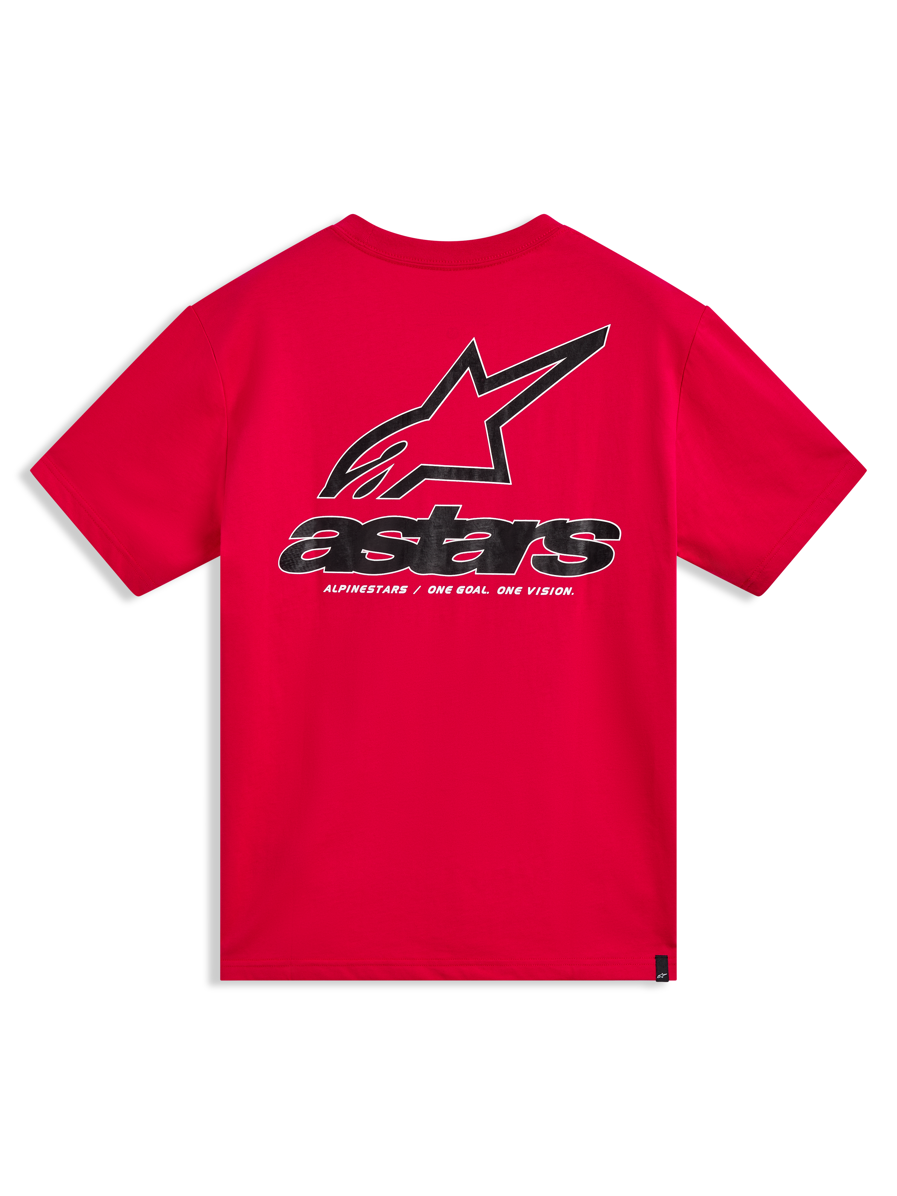 Alpinestars Lineout CSF Tee, rød kortærmet t-shirt, set bagfra med stor sort Astars-logografik på ryggen, afslappet motorsport-streetwear