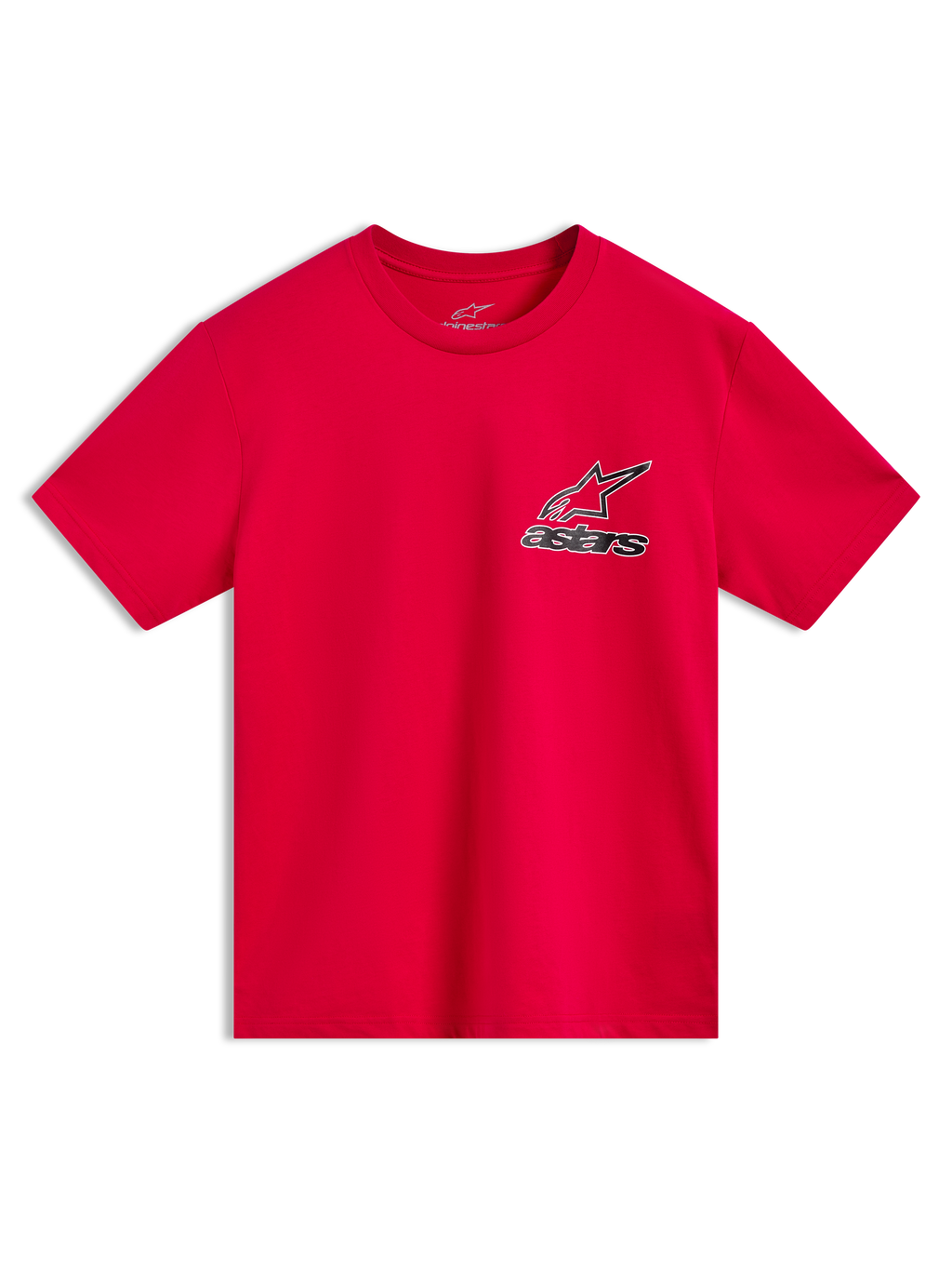 Alpinestars Lineout CSF Tee, rød kortærmet t-shirt med Astars-logografik med omrids på brystet, sportstøj.
