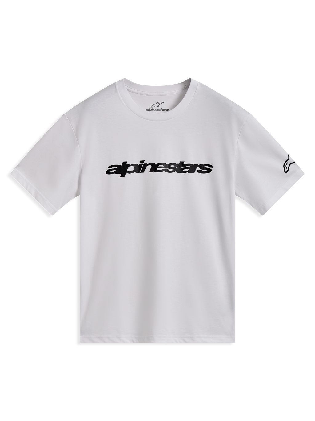 Alpinestars Race Wordmark CSF Tee, hvid kortærmet t-shirt med sort brystlogo og grafik på ærmet, afslappet sportstøj