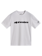 Alpinestars Race Wordmark CSF Tee, hvid kortærmet t-shirt med sort brystlogo og grafik på ærmet, afslappet sportstøj