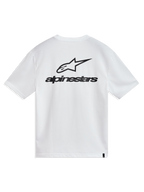 Alpinestars Combo Back CSF Tee, hvid kortærmet t-shirt set bagfra med stort sort Astars logo, afslappet motorsport streetwear