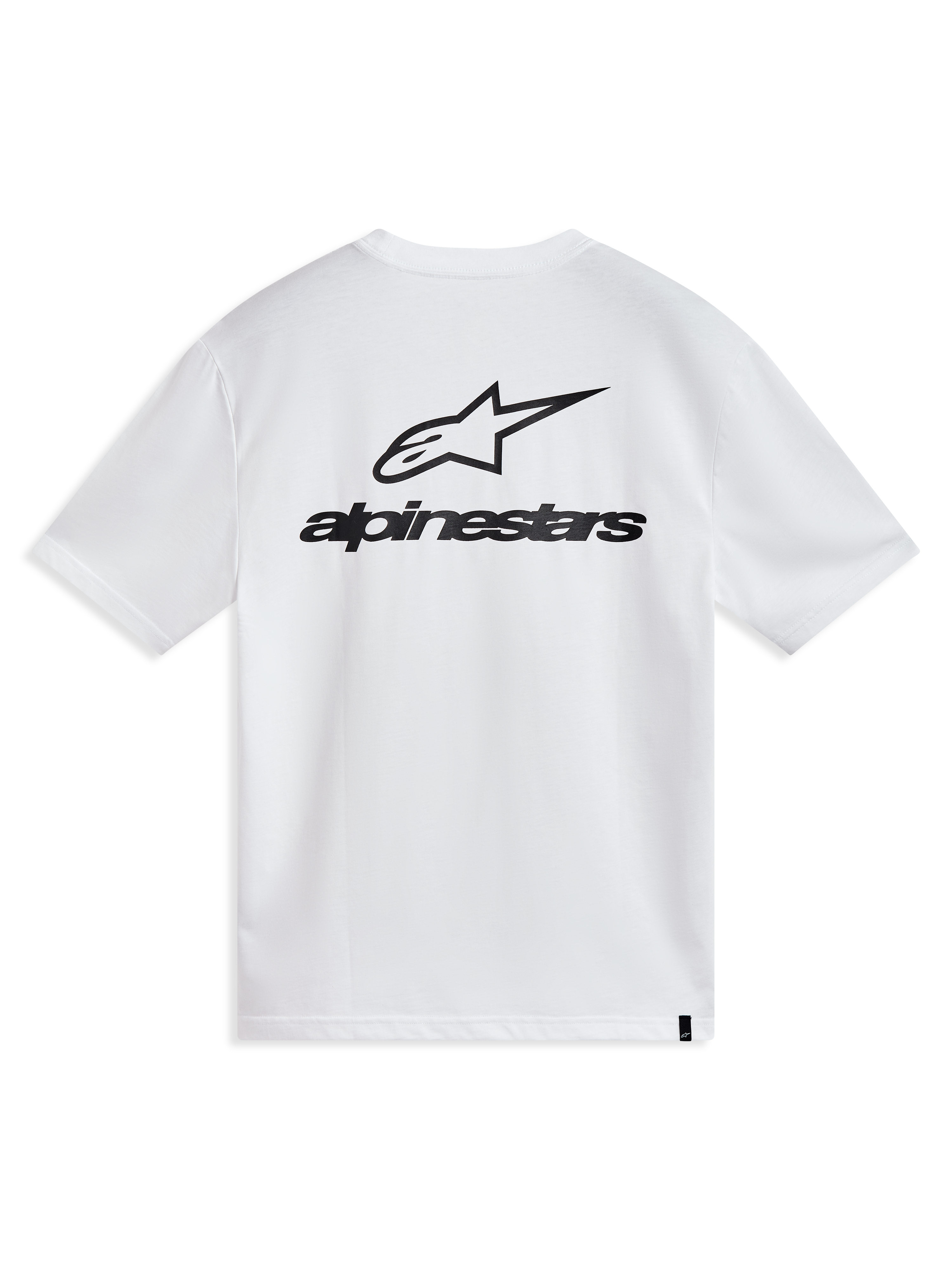 Alpinestars Combo Back CSF Tee, hvid kortærmet t-shirt set bagfra med stort sort Astars logo, afslappet motorsport streetwear