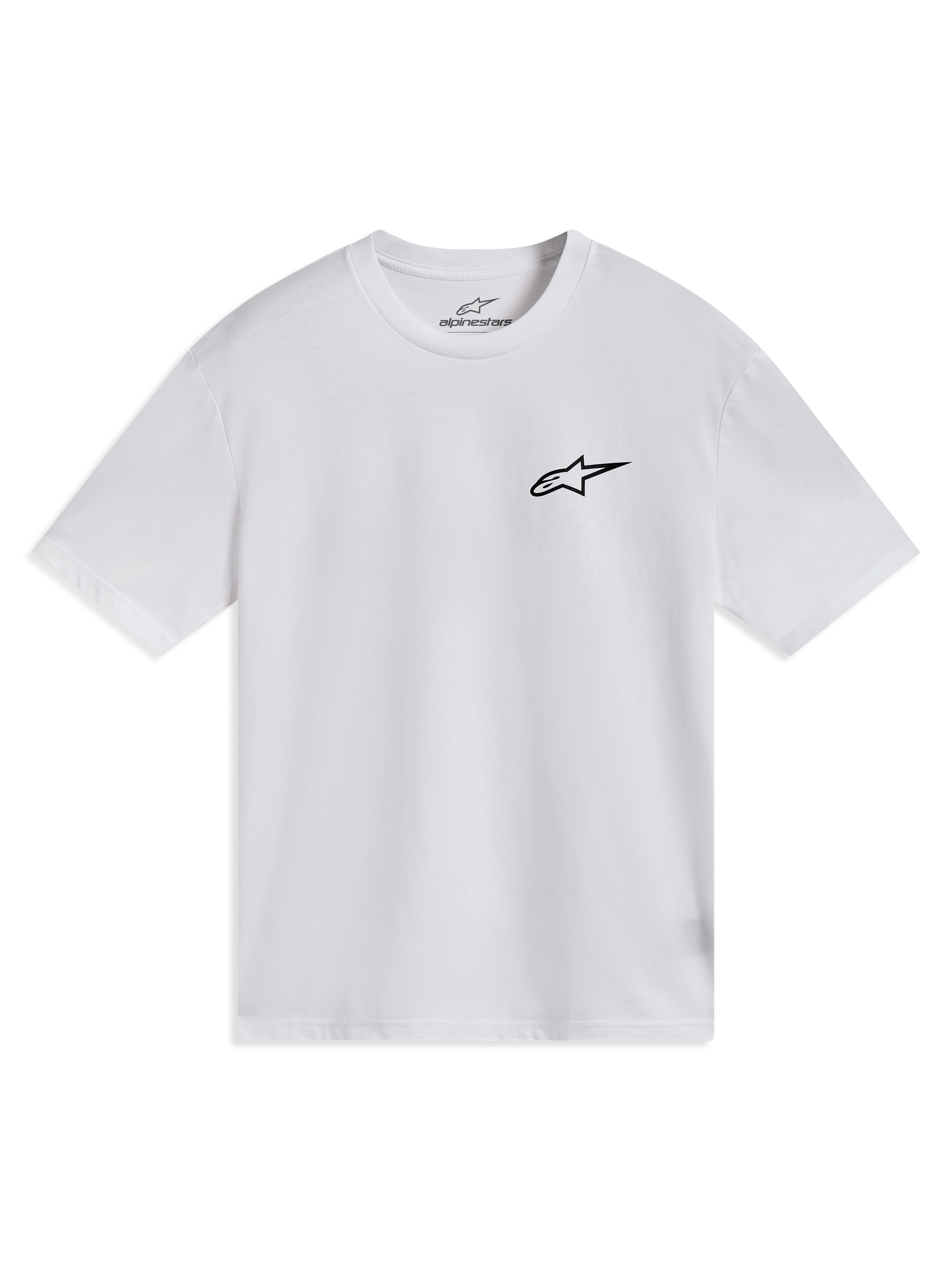 Alpinestars Combo Back CSF Tee, hvid kortærmet T-shirt med sort Astars logo på brystet, afslappet motorsport sportstøj