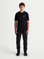 Alpinestars Combo Back CSF Tee, Men's Short Sleeve Sportswear T-Shirt, Black with White Astars Logo on Chest, Premium Cotton-Poly Blend for Motorsport-Inspired Style.