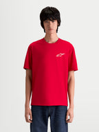Alpinestars Combo Back CSF T-shirt, rød kortærmet T-shirt til mænd med hvidt Astars-logo på brystet, motorsport-inspireret sportstøj, bomulds- og polyesterblanding