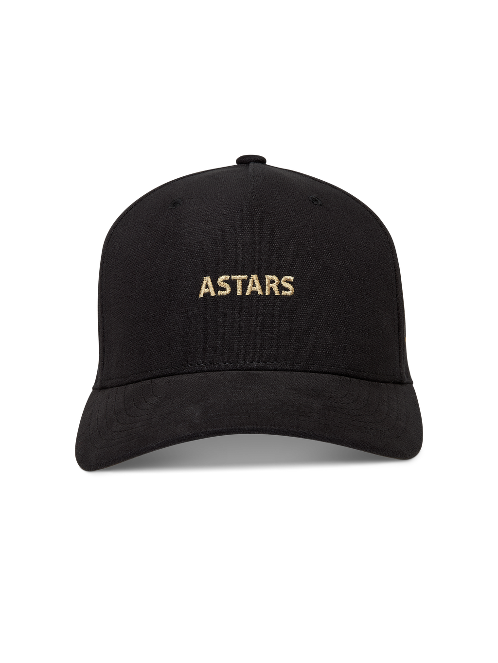 Alpinestars County Canvas kasket, sort med guldbroderet ASTARS-logo, buet skygge og struktureret krone.