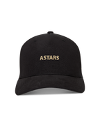 Alpinestars County Canvas kasket, sort med guldbroderet ASTARS-logo, buet skygge og struktureret krone.