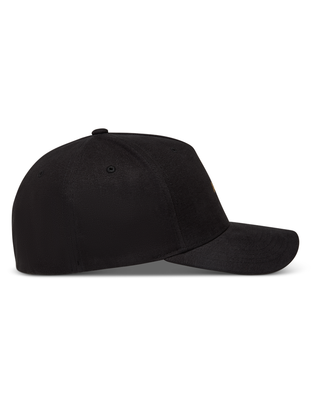 Alpinestars County Canvas Hat, sort kasket med buet skygge og struktureret krone i oxford peached-stof, set fra siden.