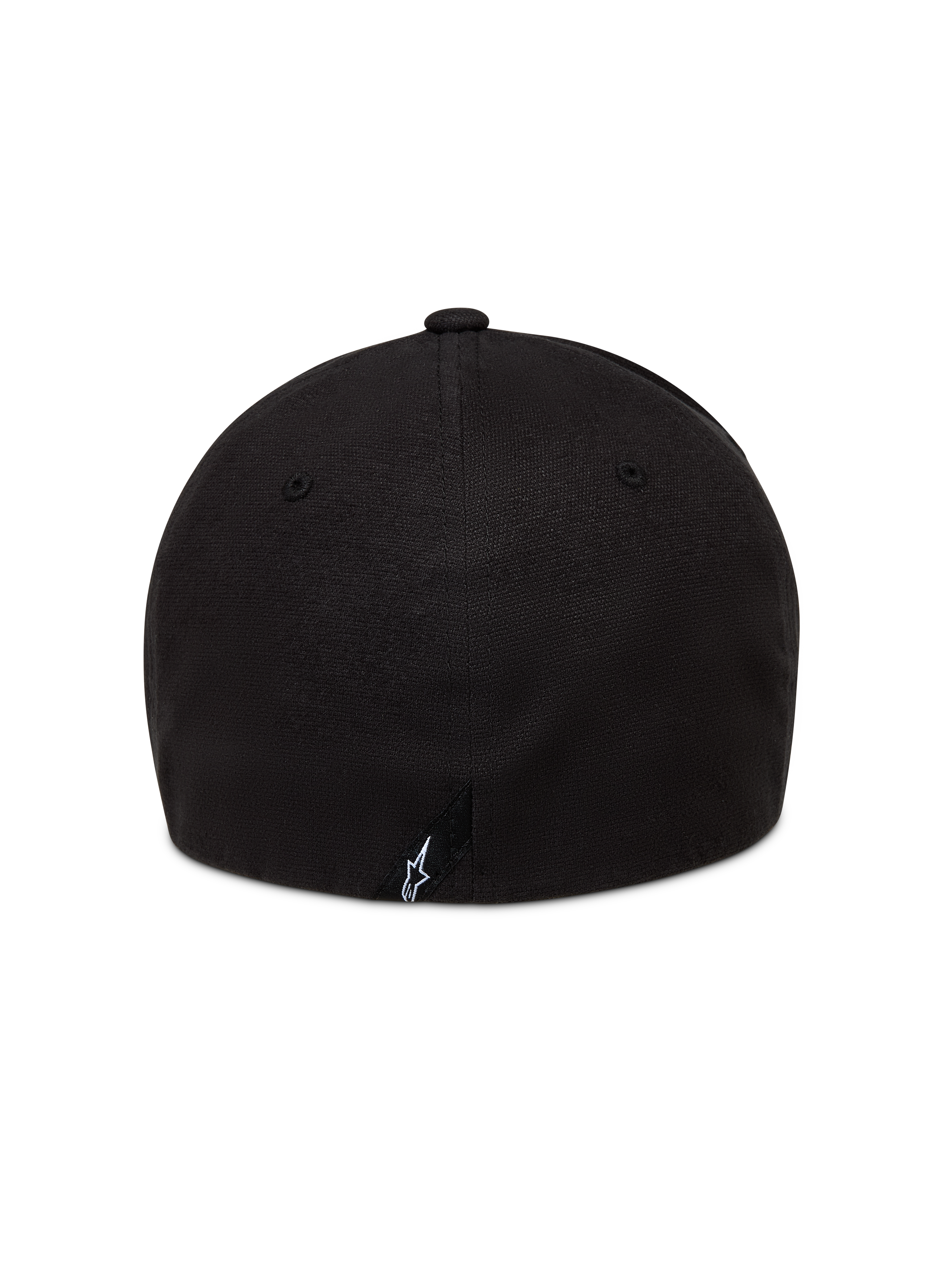 Alpinestars County Canvas kasket, sort, set bagfra med struktureret krone og flex back, lille hvidt broderet logo bagpå, afslappet motorsport sportstøj