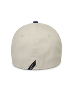 Alpinestars County Canvas Hat, sandfarvet og blå kasket, set bagfra med flexryg og peached oxford-stof.