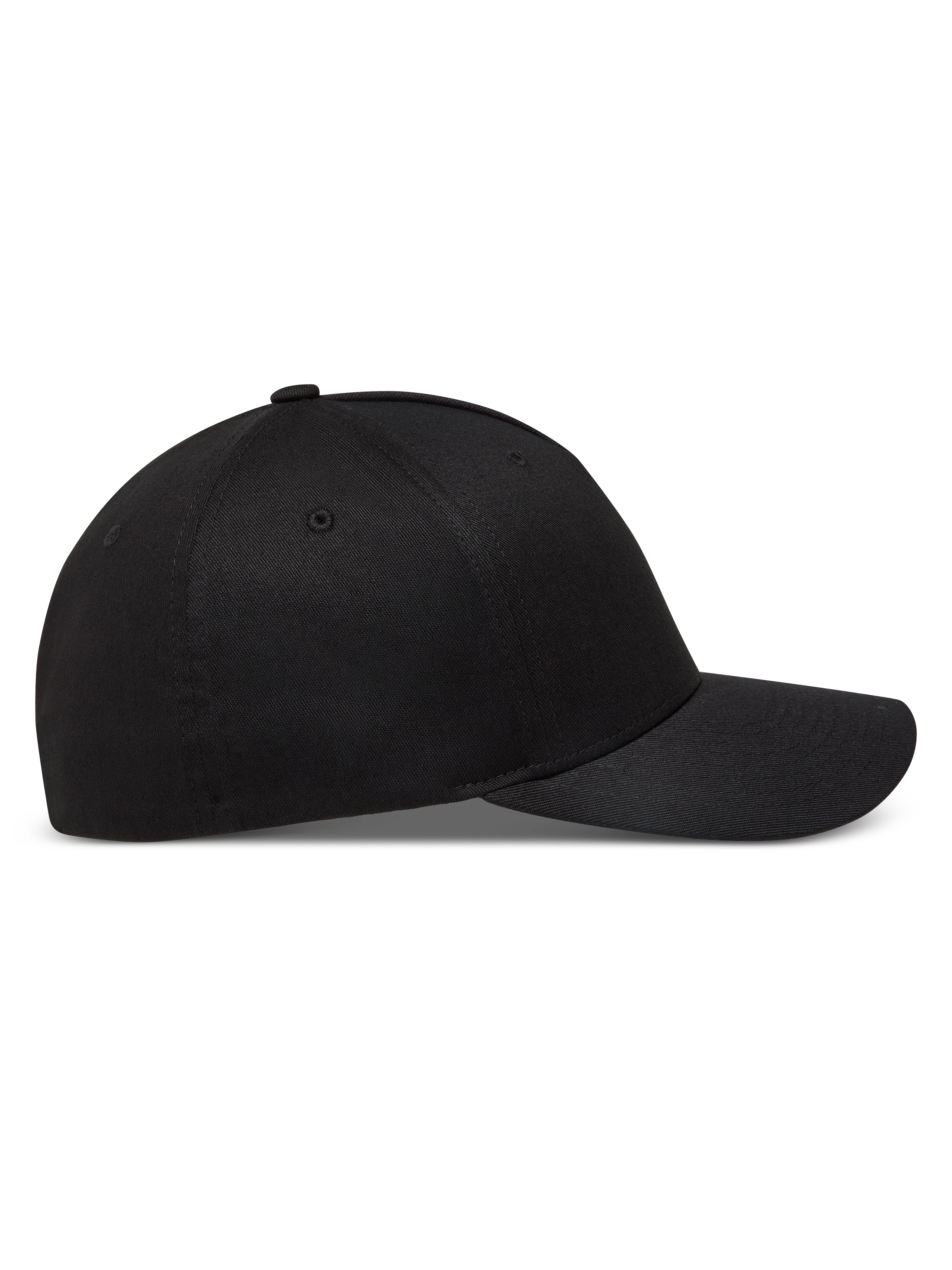 Alpinestars Maze Hat, sort kasket med buet skygge, struktureret krone og flex back i twill, set fra siden