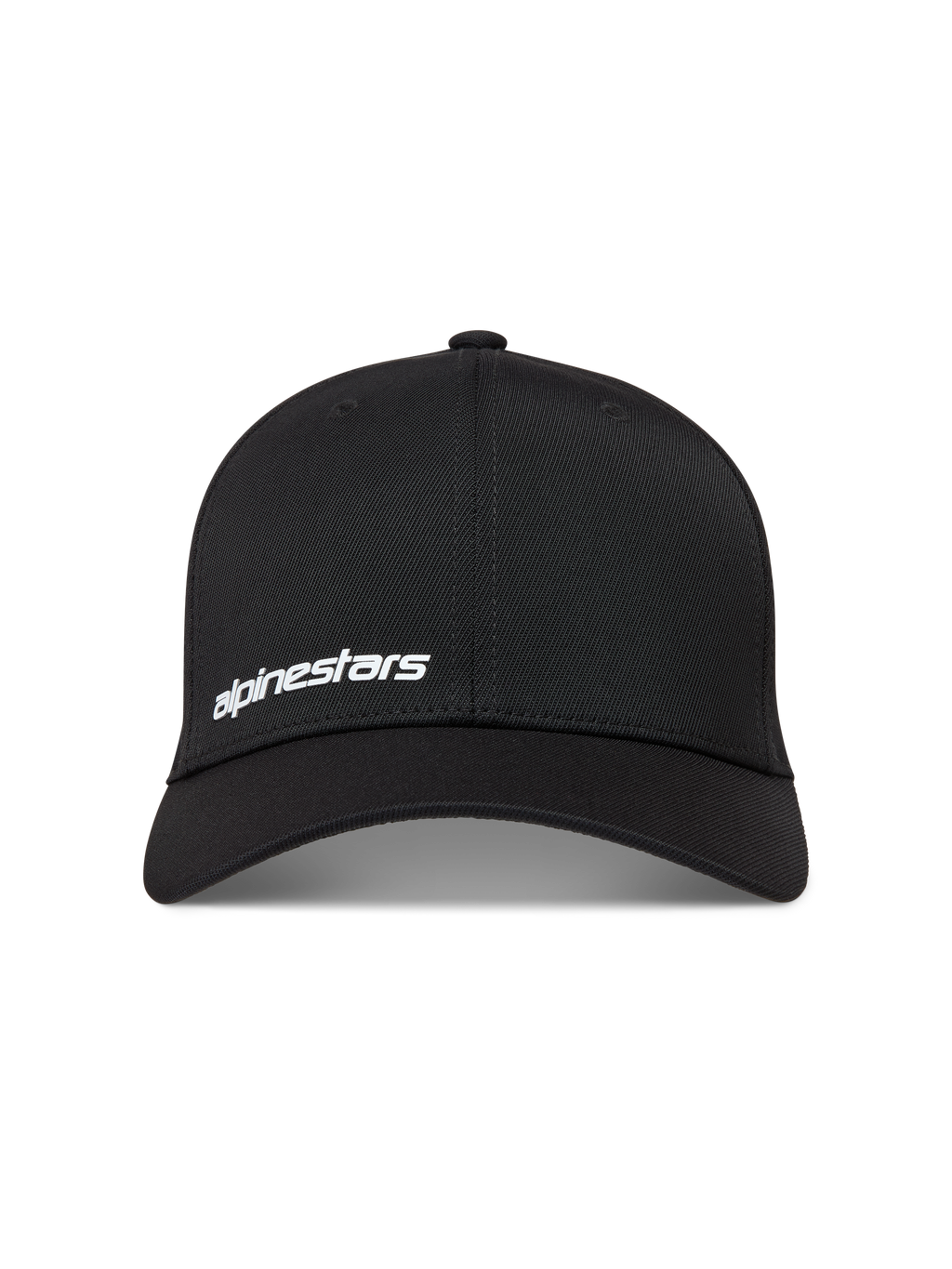 Alpinestars Points Hat, sort kasket i nylon tactel med hvidt HD-printet ordlogo på fronten.