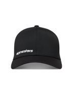 Alpinestars Points Hat, sort kasket i nylon tactel med hvidt HD-printet ordlogo på fronten.