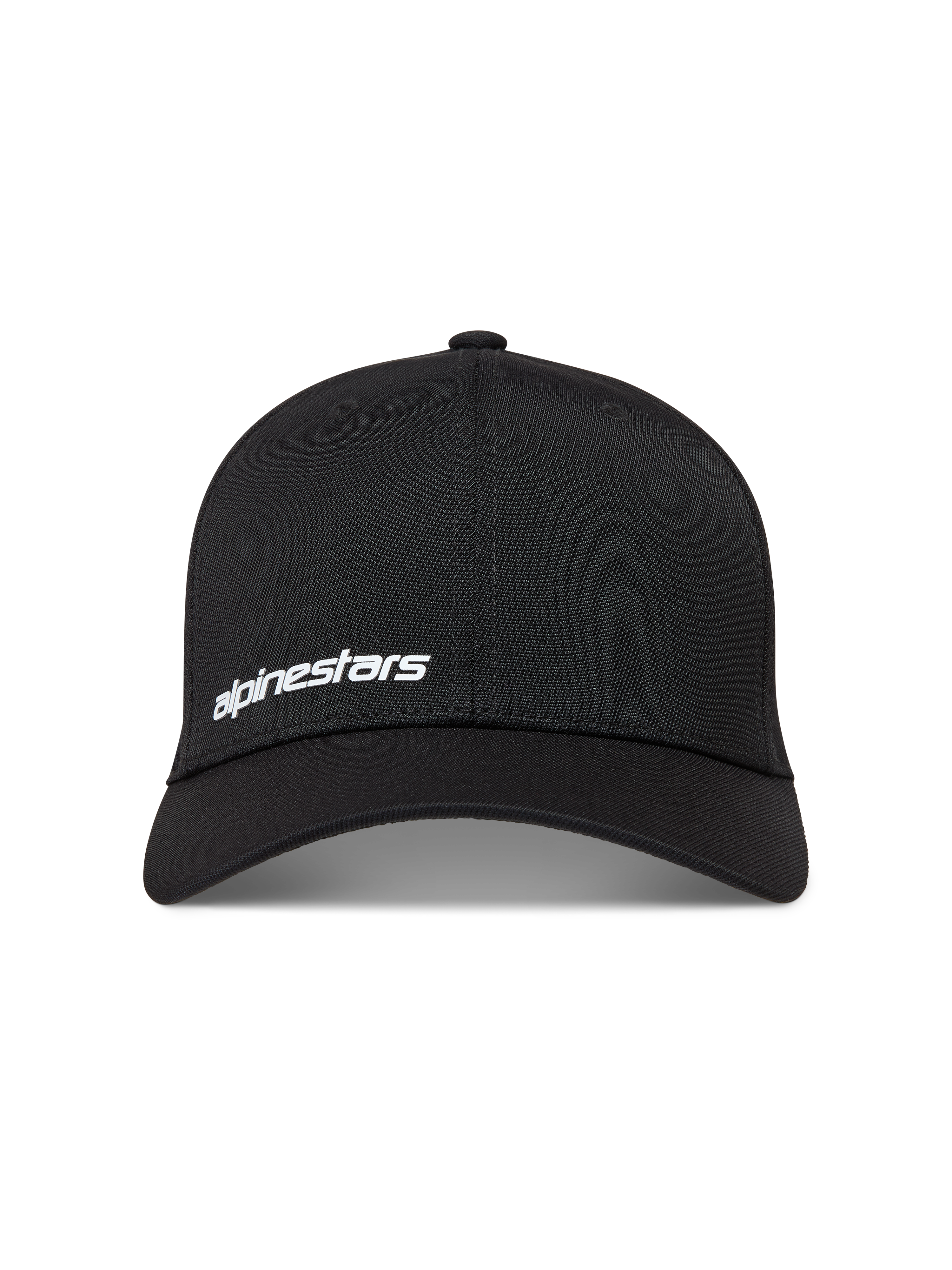 Alpinestars Points Hat, sort kasket i nylon tactel med hvidt HD-printet ordlogo på fronten.