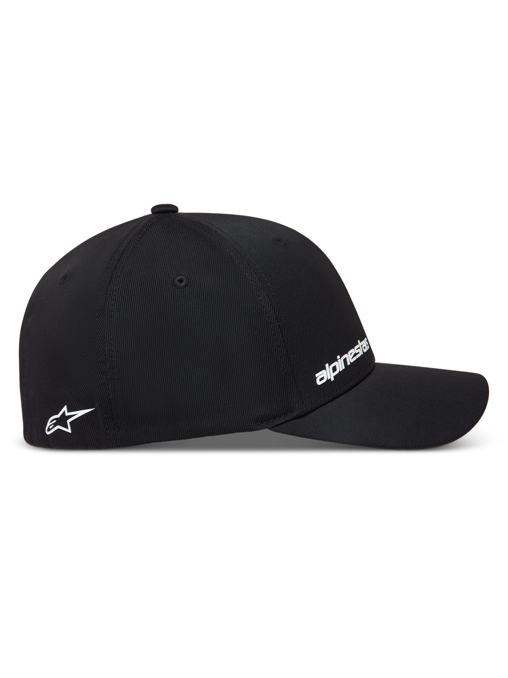Alpinestars Points kasket, sort baseball cap i nylon tactel med hvide logoer og flex back-pasform.