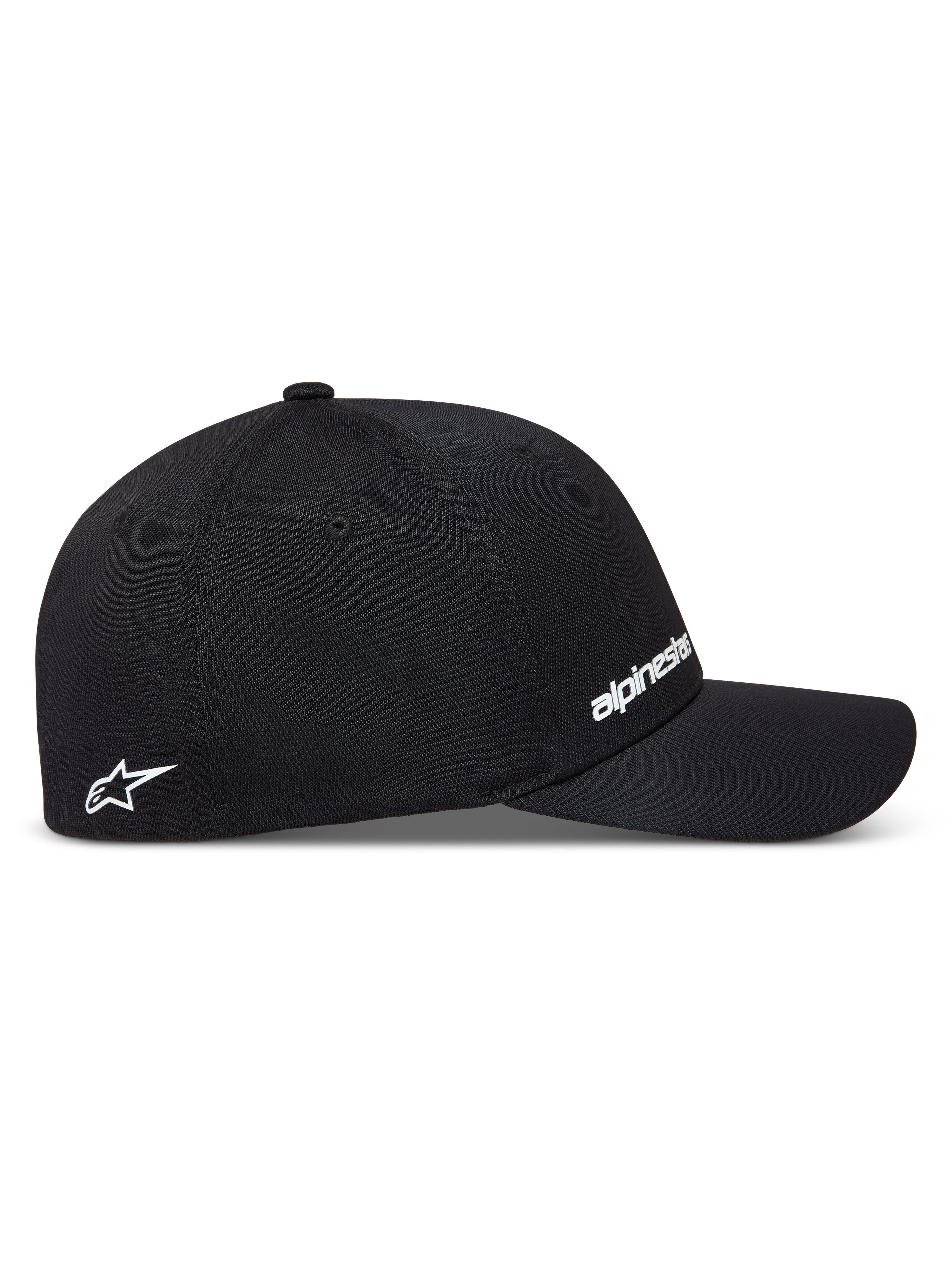 Alpinestars Points kasket, sort baseball cap i nylon tactel med hvide logoer og flex back-pasform.