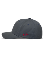 Alpinestars Points kasket, mørkegrå kasket med rødt Astars-logo på siden, fremstillet i nylon tactel med flex back design.