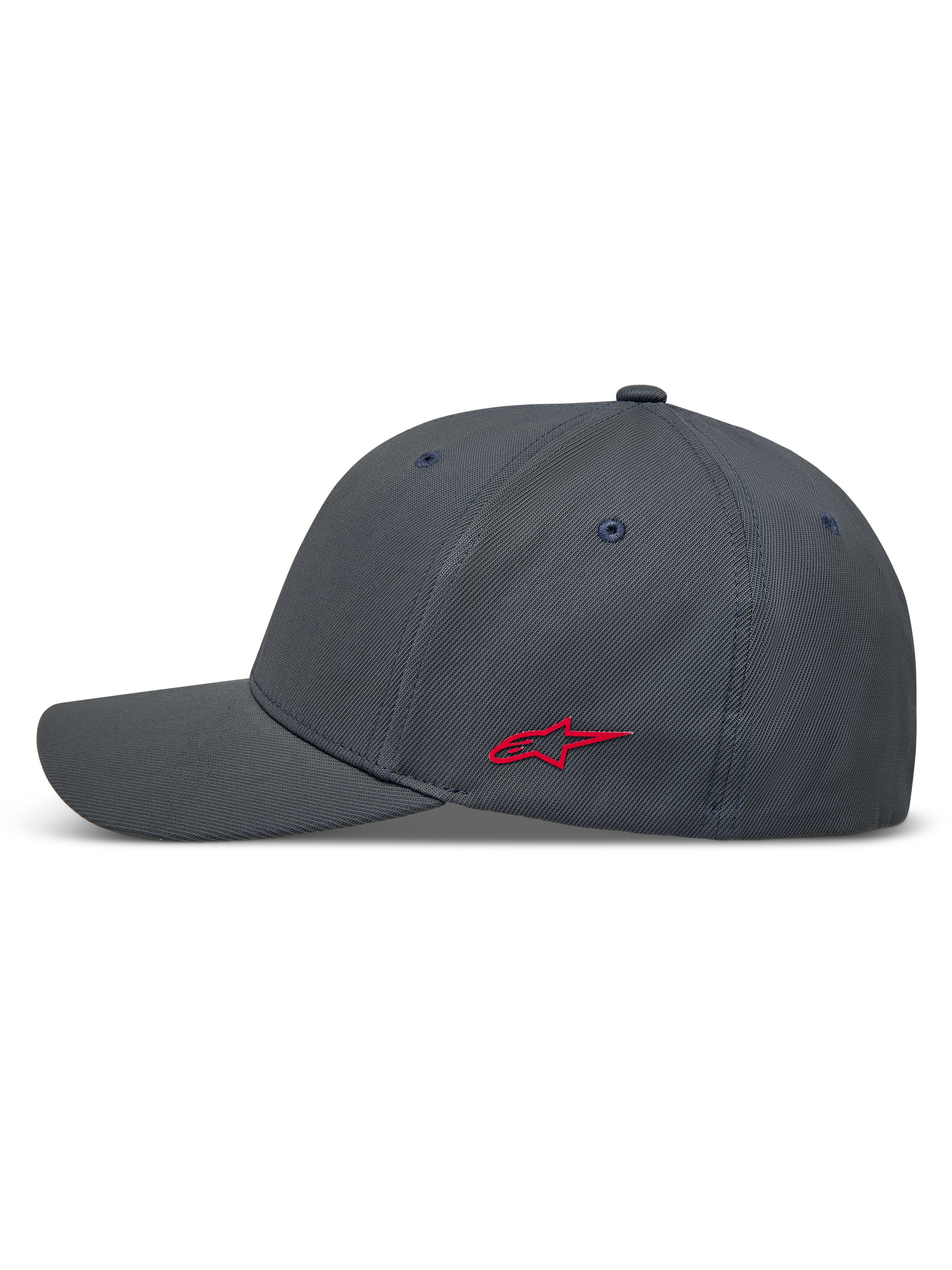 Alpinestars Points kasket, mørkegrå kasket med rødt Astars-logo på siden, fremstillet i nylon tactel med flex back design.