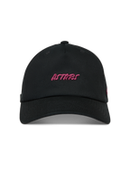 Alpinestars Explorer Strapback kasket, sort med pink broderet Astars-logo og buet skygge, motorsport sportstøj.