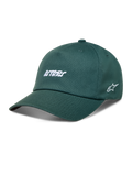Alpinestars Explorer Strapback kasket, grøn twill med hvidt Astars-broderi og buet skygge, afslappet motorsport sportstøj.