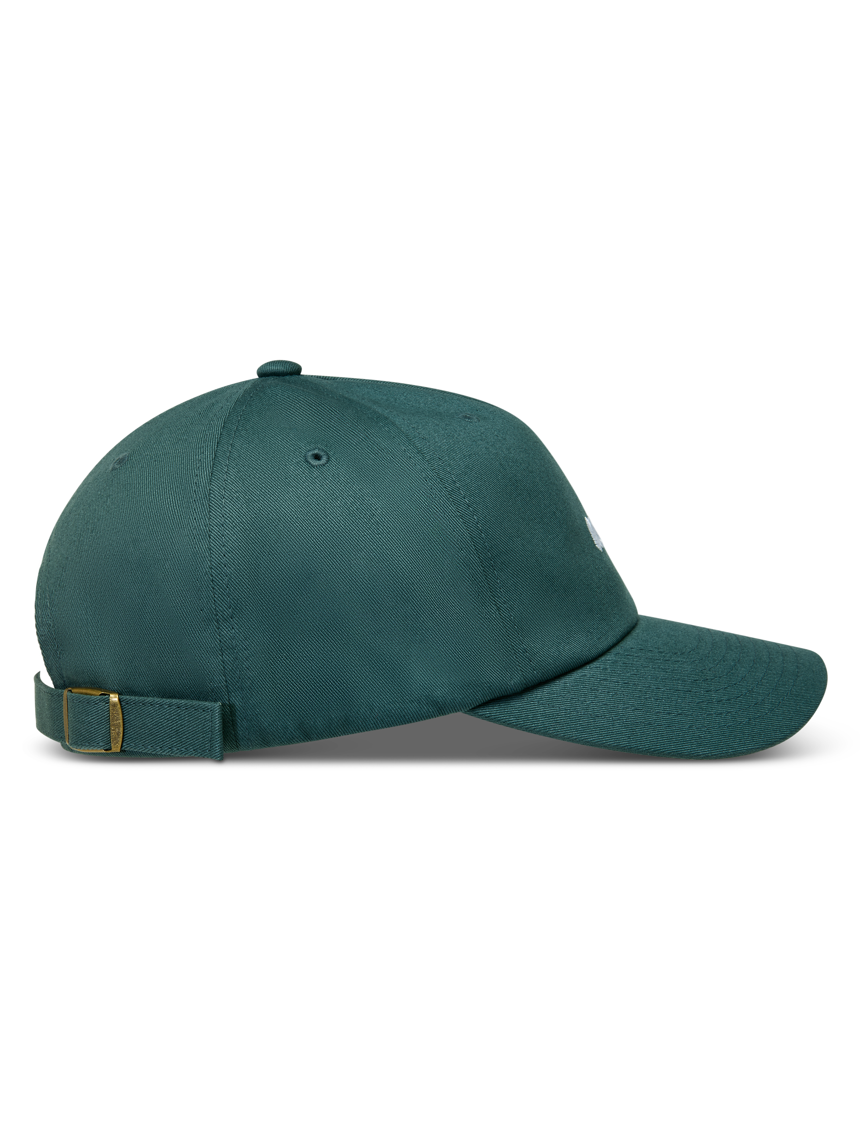 Alpinestars Explorer Strapback kasket, grøn kasket set fra siden med buet skygge og justerbar rem med metalspænde.