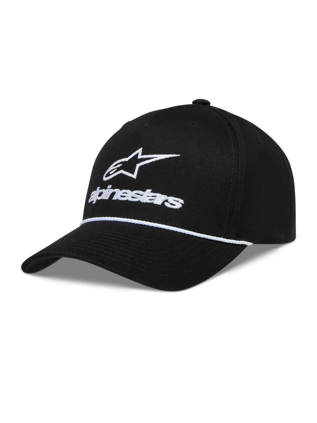 Alpinestars Combo Logo Snapback kasket, sort med hvidt broderet logo og buet skygge i twillstof.