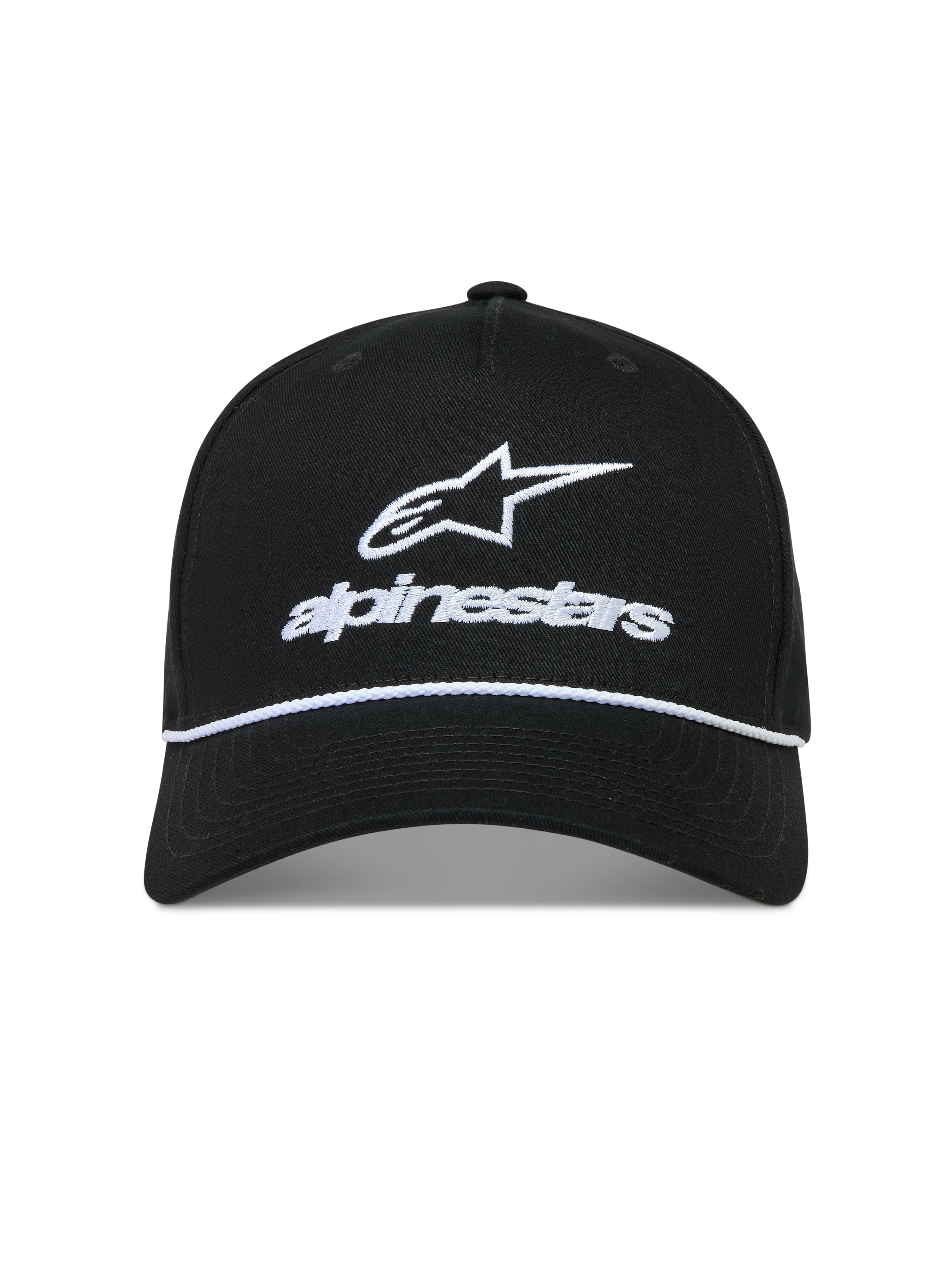 Alpinestars Combo Logo Snapback Hat, sort sportskasket med hvidt broderet Astars-logo og snore-detalje.