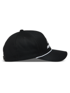Alpinestars Combo Logo Snapback Hat, sort kasket med buet skygge, hvid snordetalje og broderet logo, sideprofil