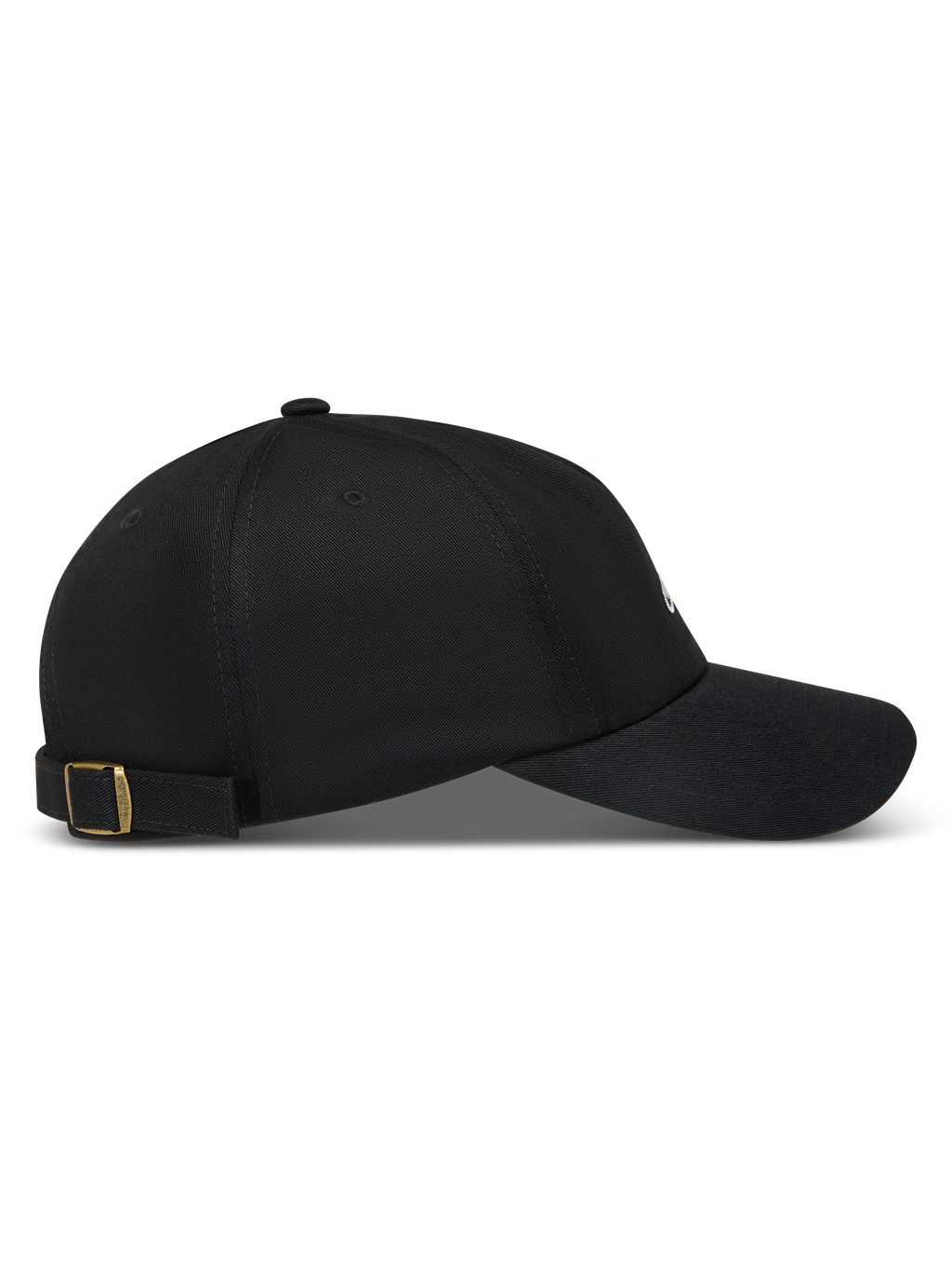 Alpinestars Dylan Dad Hat, sort kasket i twill set fra siden, ustruktureret lav krone med buet skygge og justerbart messingspænde bagpå.