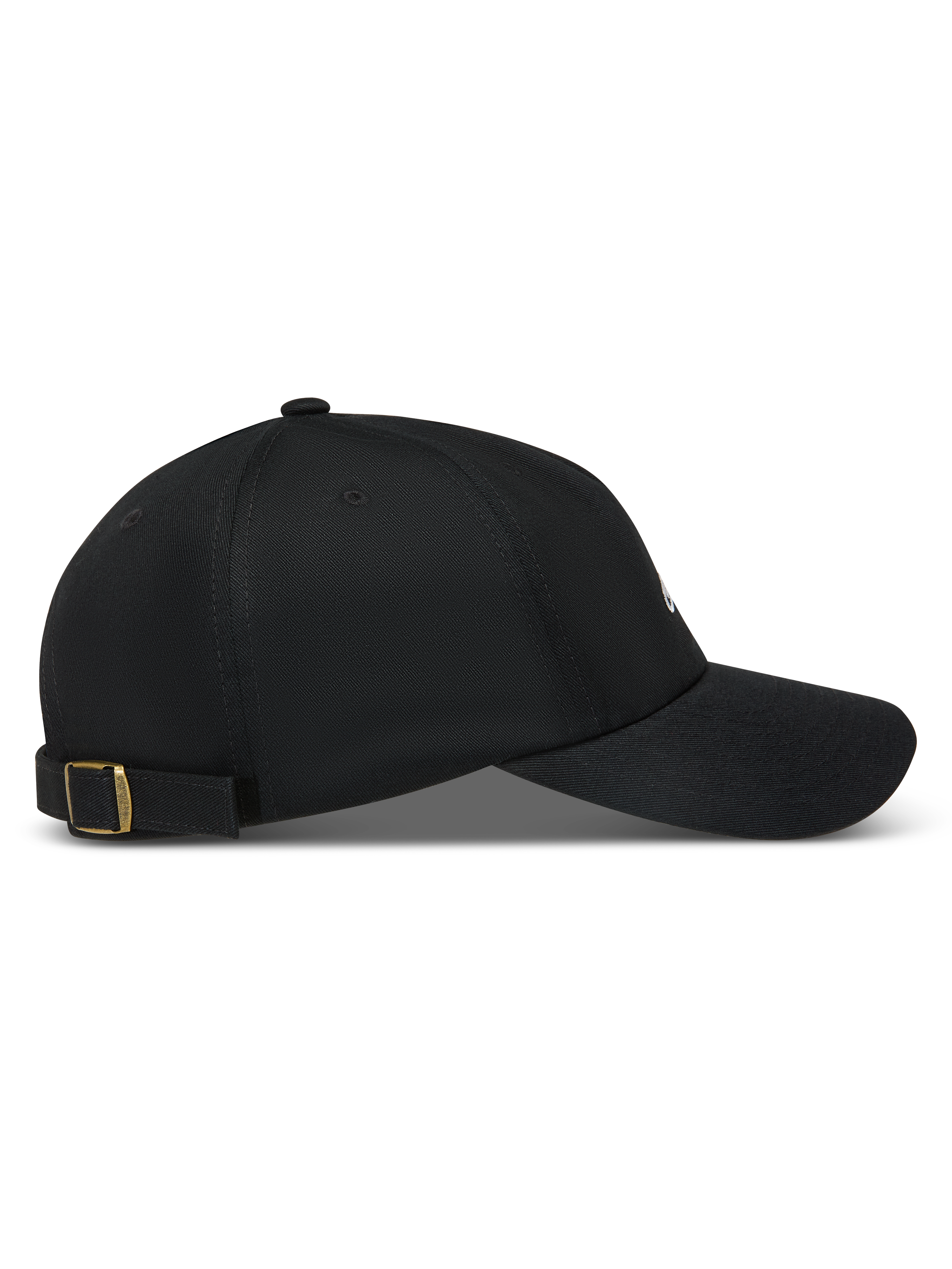 Alpinestars Dylan Dad Hat, sort kasket i twill set fra siden, ustruktureret lav krone med buet skygge og justerbart messingspænde bagpå.