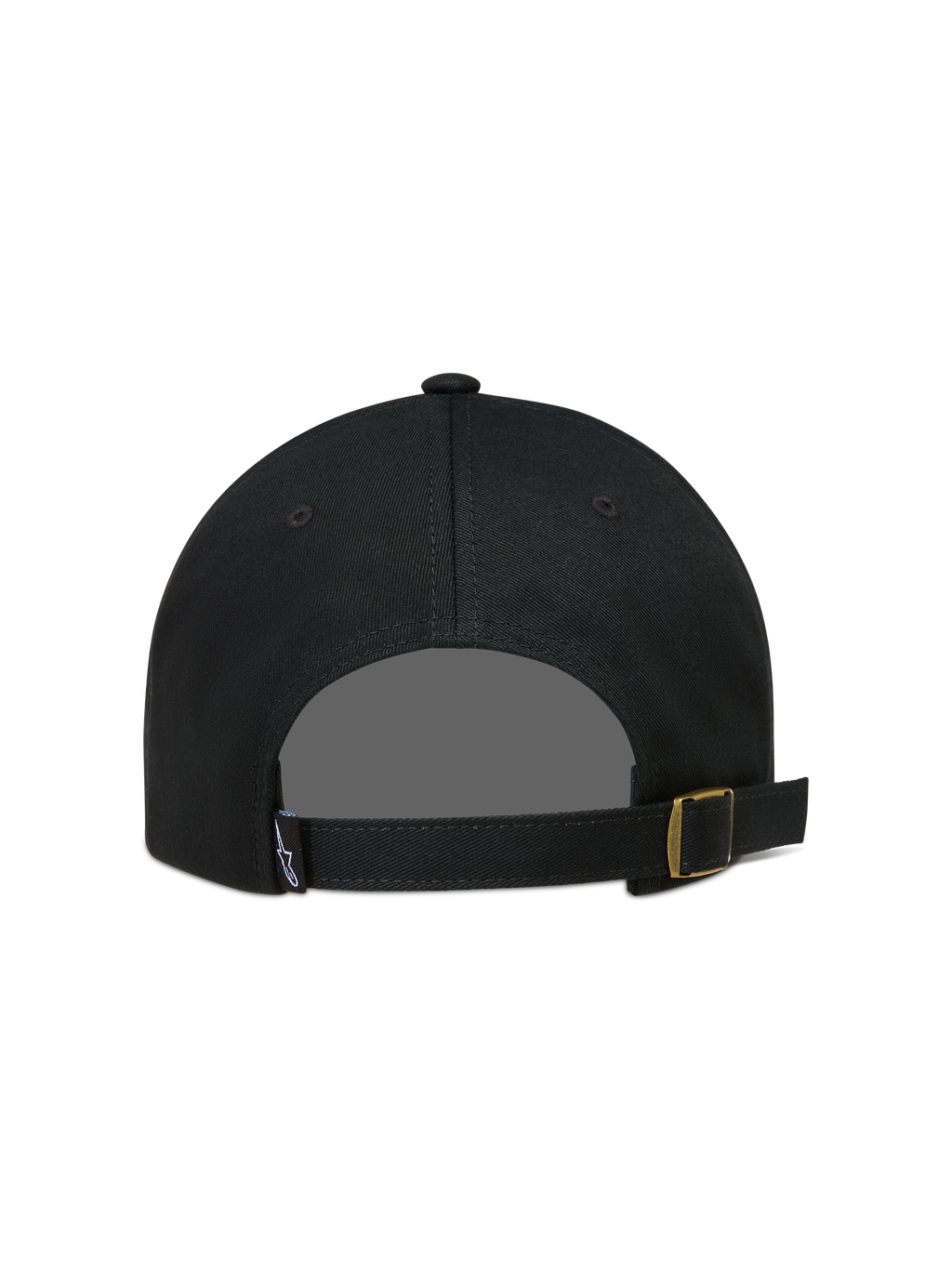 Alpinestars Dylan Dad Hat, sort twillkasket til sportstøj set bagfra med justerbar remlukning og metalspænde.