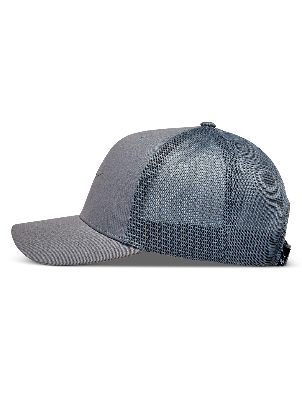 Alpinestars Augment trucker cap, grå sportskasket med twillfront, åndbar mesh-bagside og buet skygge.