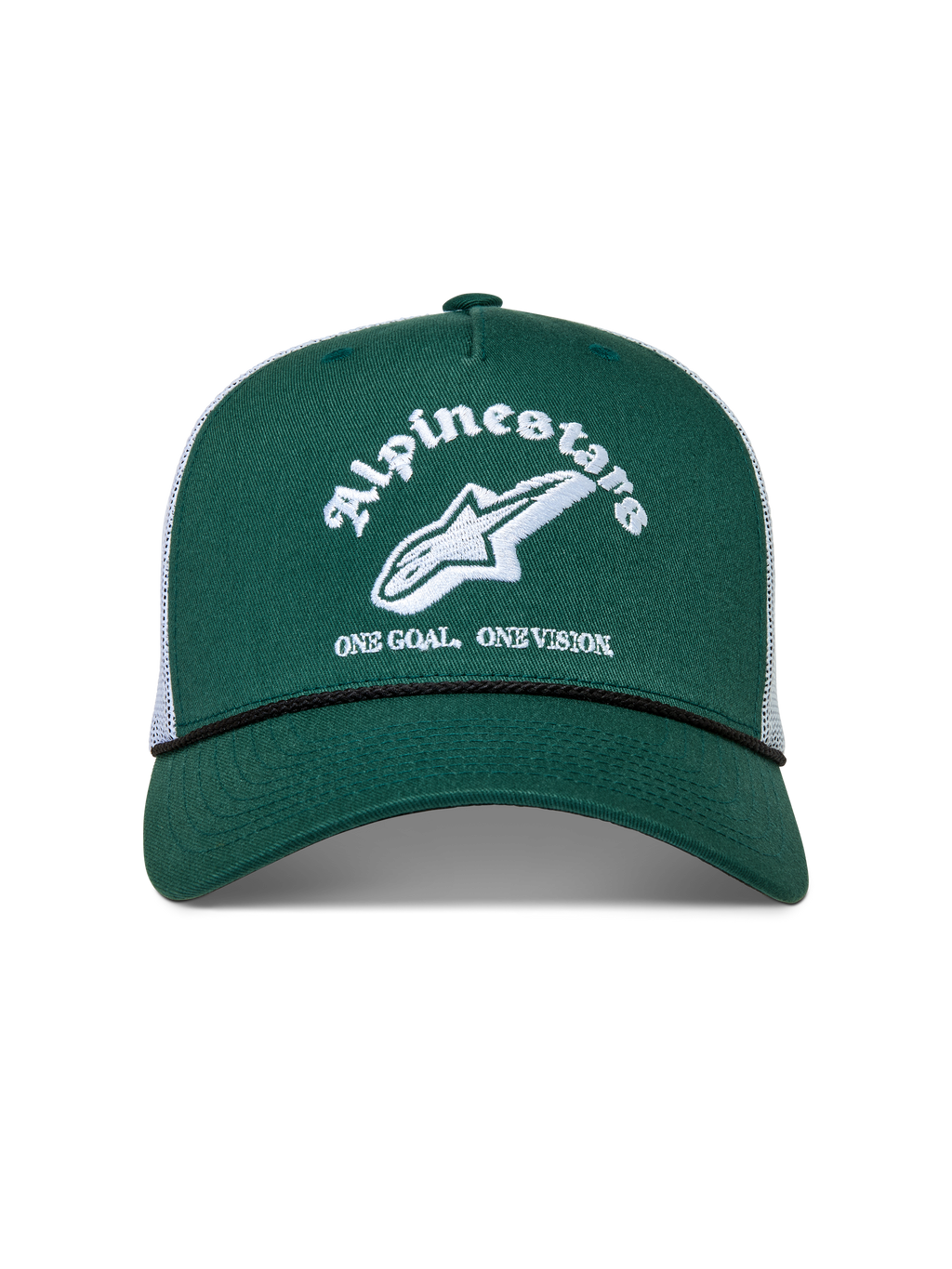 Alpinestars Baron Trucker cap, grøn og hvid sportskasket med buet skygge og struktureret twillkrone.