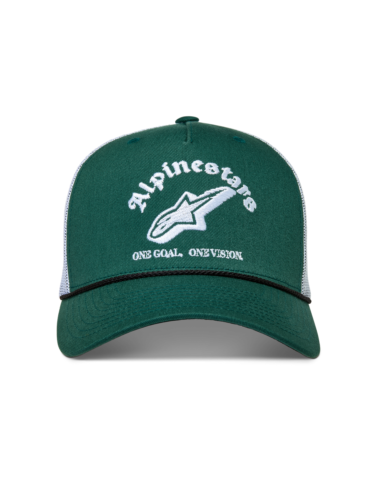 Alpinestars Baron Trucker cap, grøn og hvid sportskasket med buet skygge og struktureret twillkrone.