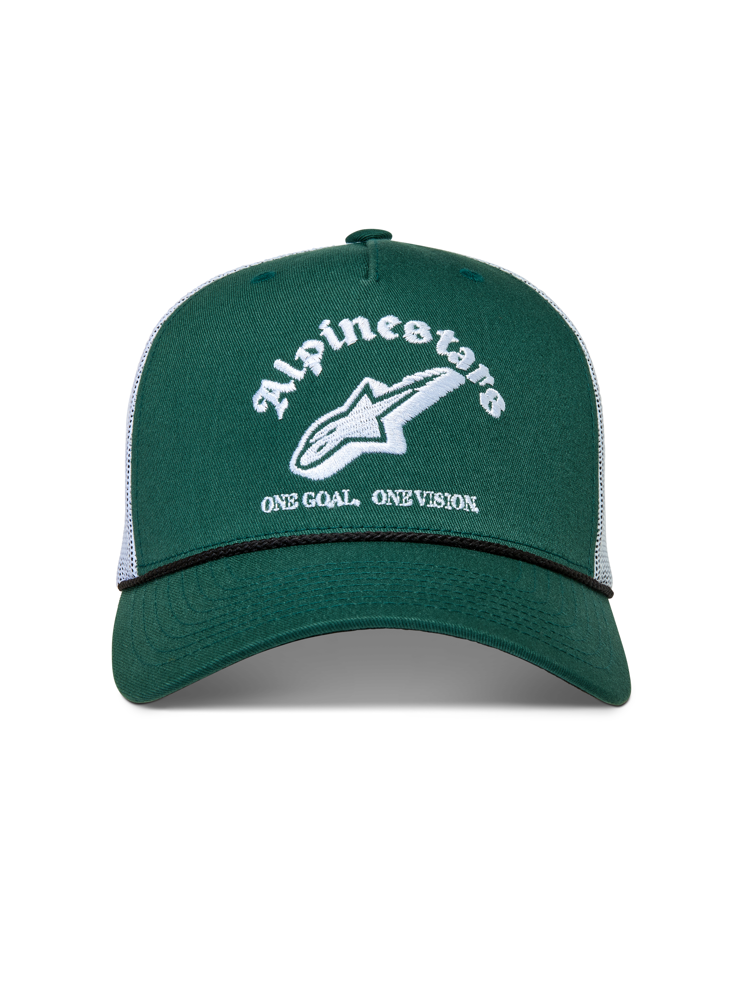 Alpinestars Baron Trucker cap, grøn og hvid sportskasket med buet skygge og struktureret twillkrone.