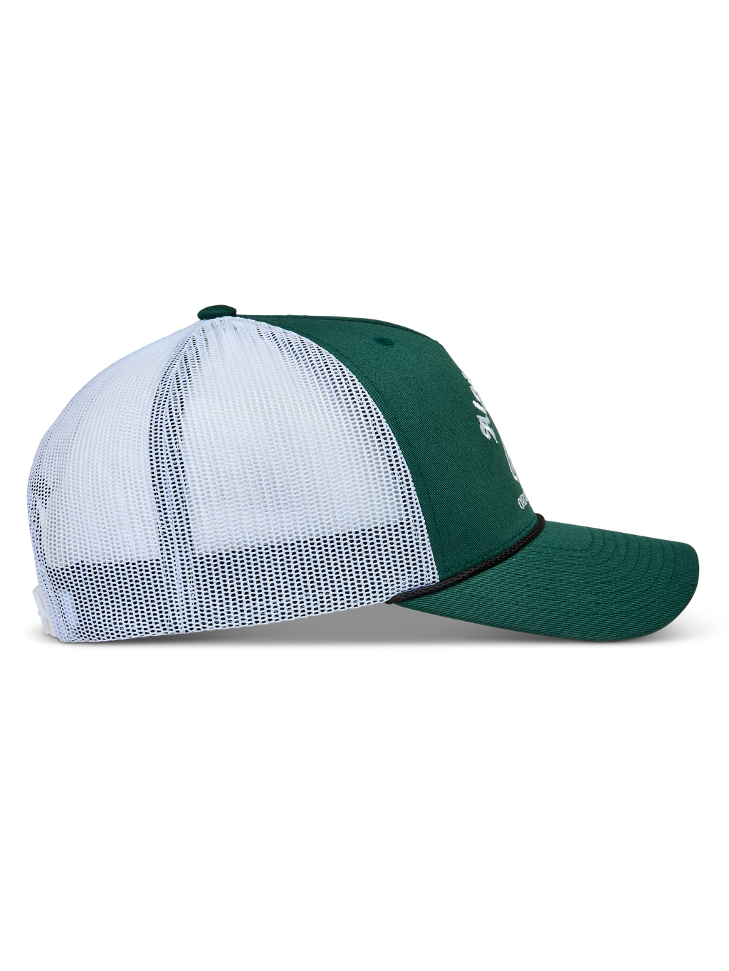 Alpinestars Baron Trucker cap, grøn og hvid kasket med buet skygge, hvidt mesh-bagstykke og struktureret krone.