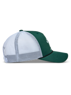 Alpinestars Baron Trucker cap, grøn og hvid kasket med buet skygge, hvidt mesh-bagstykke og struktureret krone.