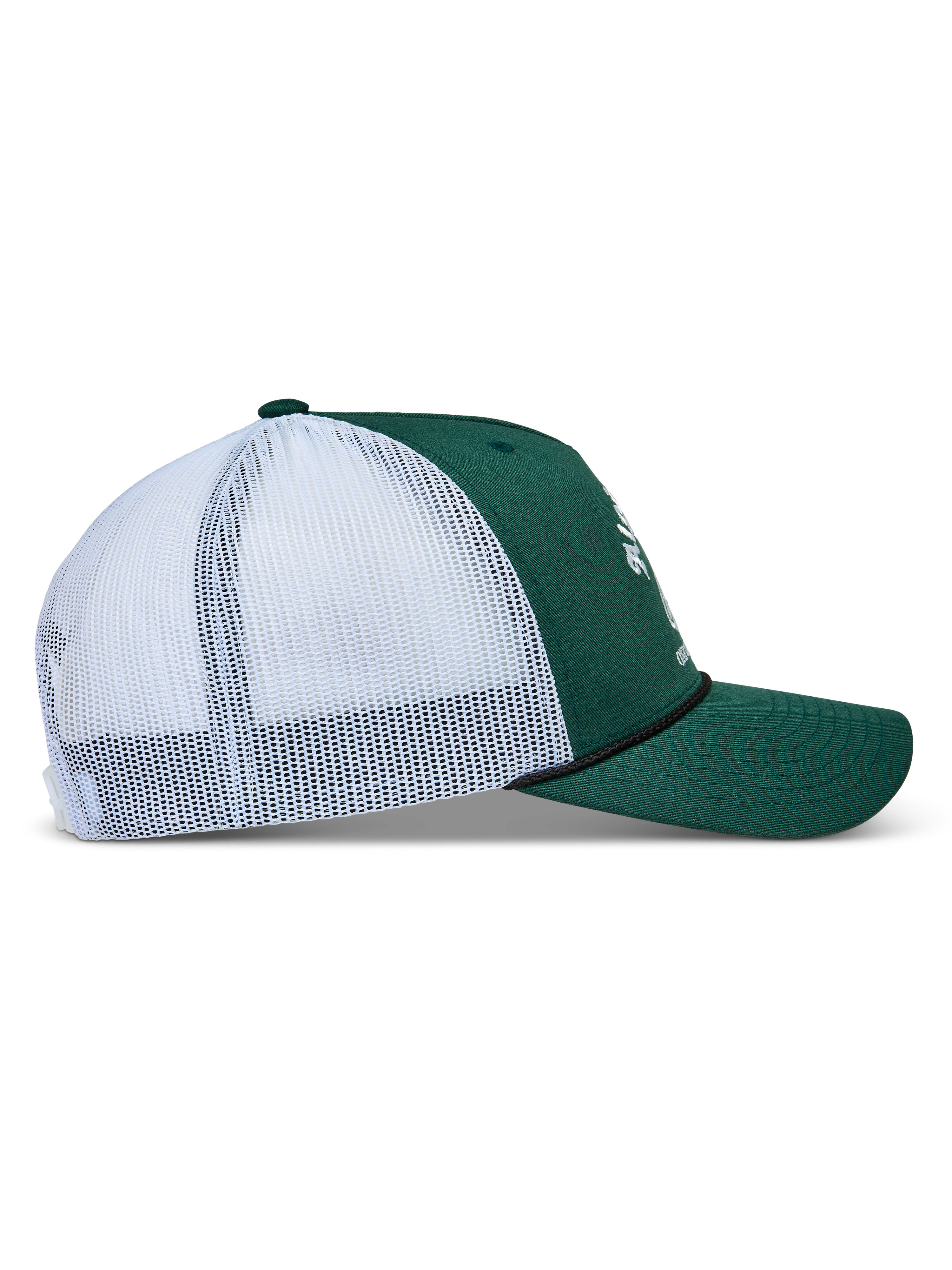 Alpinestars Baron Trucker cap, grøn og hvid kasket med buet skygge, hvidt mesh-bagstykke og struktureret krone.