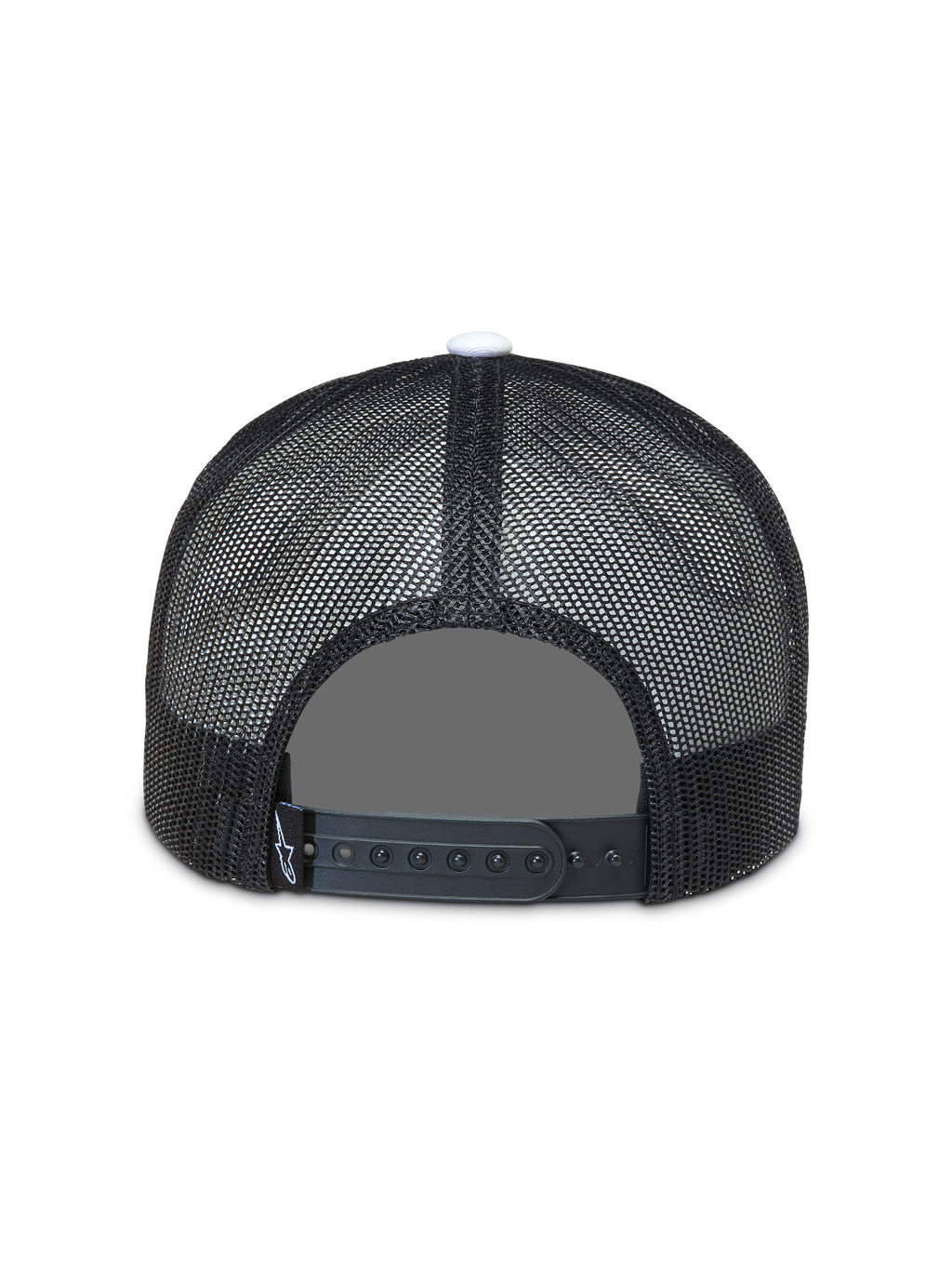 Alpinestars Gravel Trucker Hat, sort trucker cap set bagfra med åndbart poly mesh og justerbar snapback-lukning.