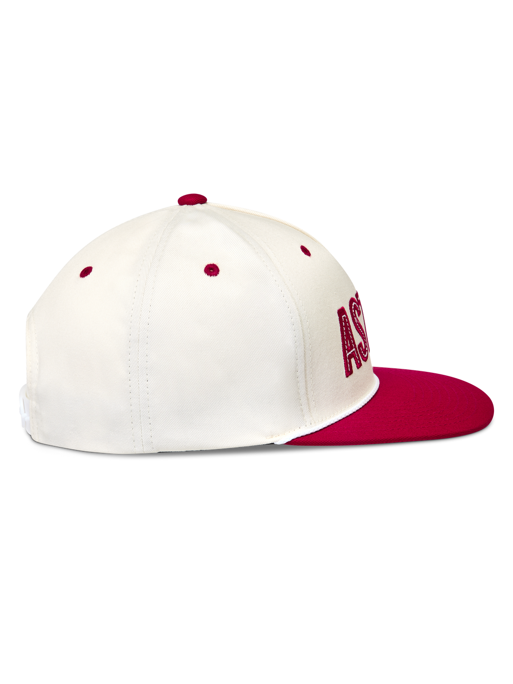 Alpinestars Stadium Snapback hat, hvid og rød kasket med flad skygge og struktureret krone, sideprofil i twillstof.