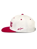 Alpinestars Stadium Snapback Hat, råhvid og rød kasket i bomuldstwill med flad skygge og broderet Astars-sidelogo.