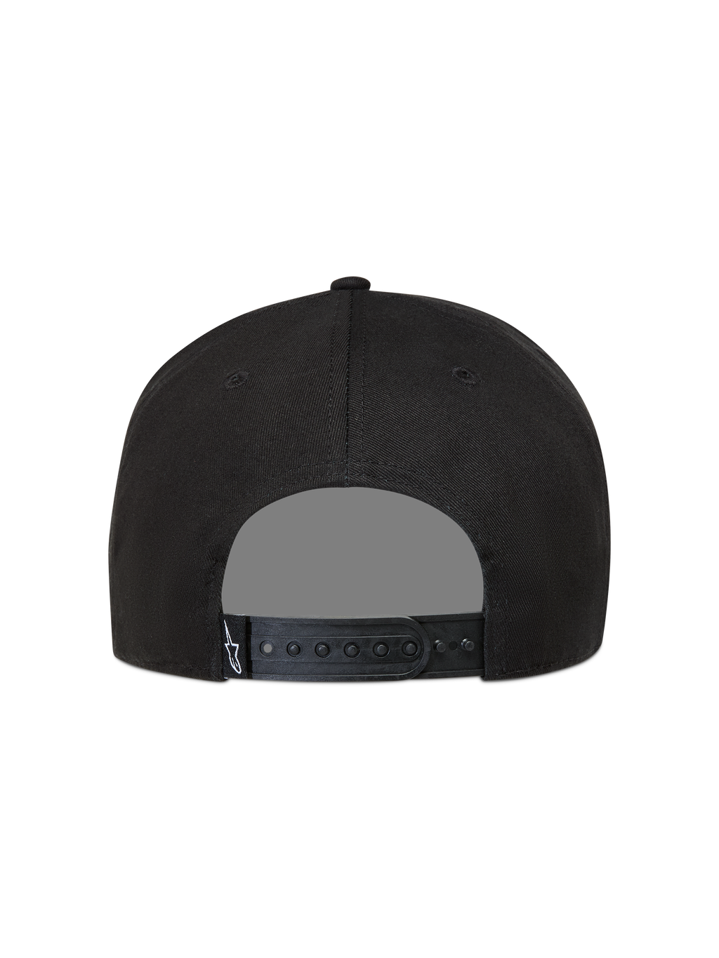 Alpinestars Label Snapback Hat, sort kasket set bagfra med justerbar snapback-rem og hvidt Astars-logomærke.