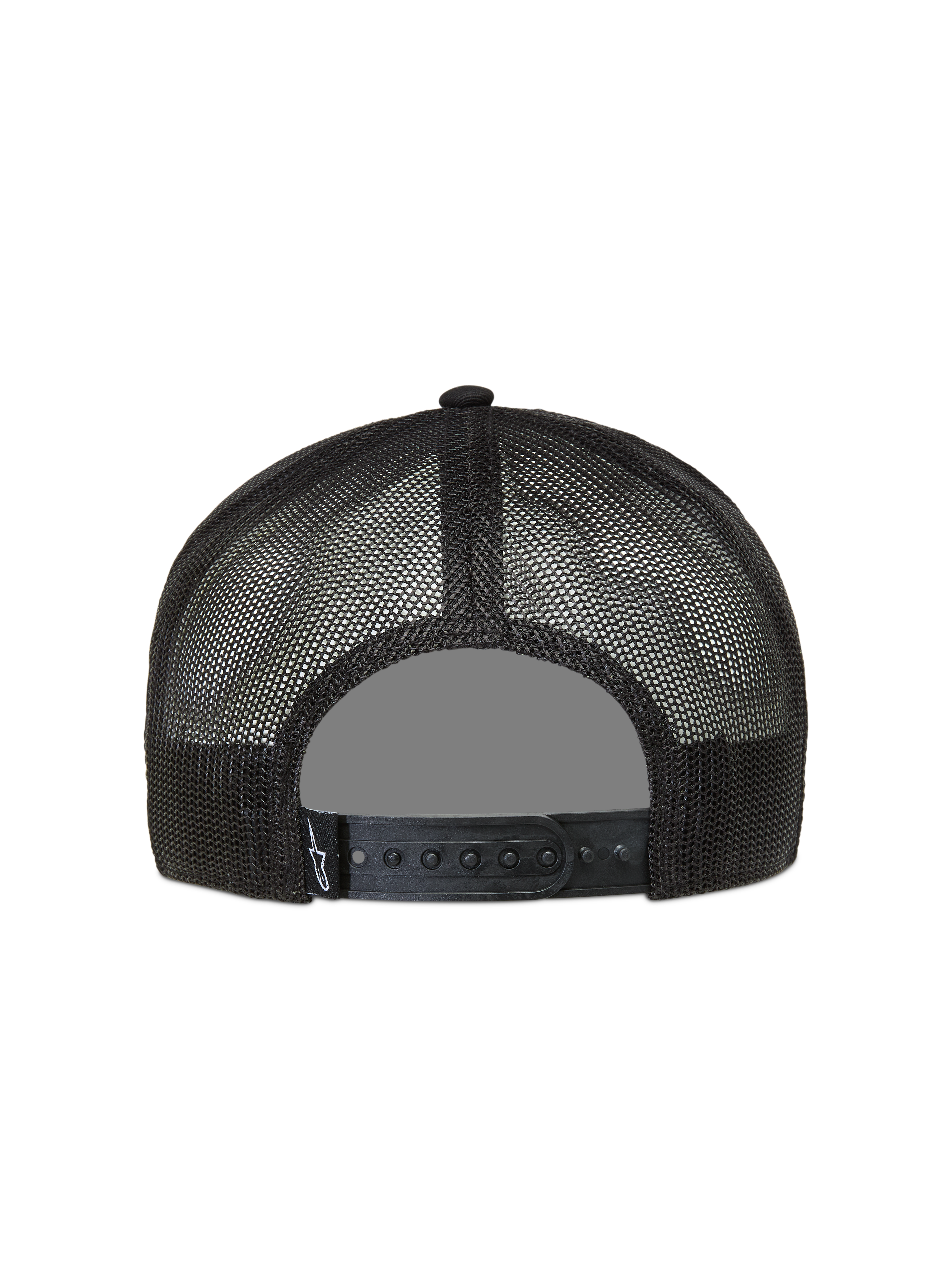 Alpinestars Ten Trucker Hat, black mesh back sportswear cap with adjustable snapback closure and back logo detail.