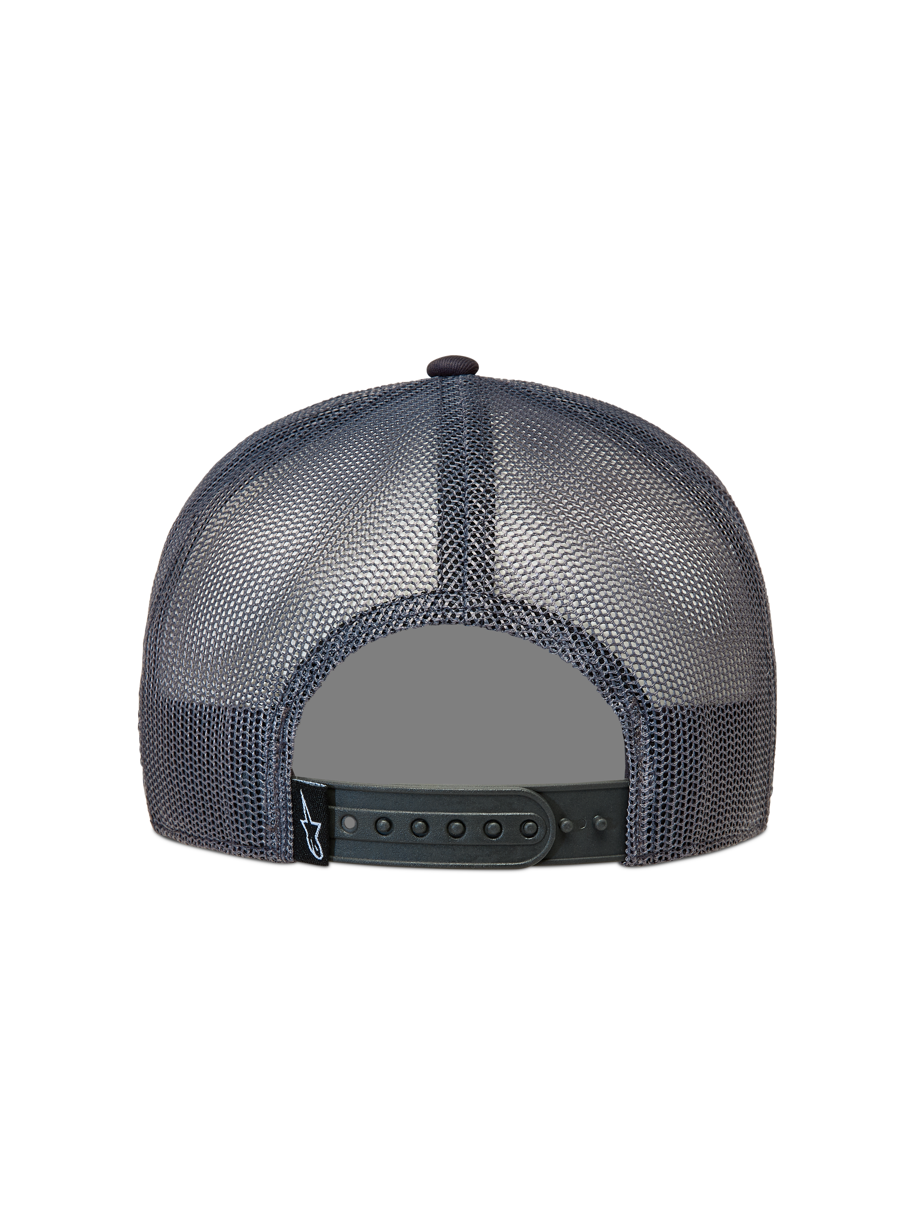 Alpinestars Ten Trucker cap, mørkegrå kasket med åndbart mesh, justerbar snapback og lille Astars-logo bagpå.