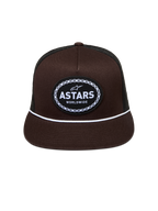 Alpinestars Hotlink Trucker kasket, brun og sort med flad skygge, hvid snor og vævet Astars-logo med cykelkædekant.