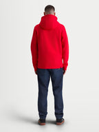 Alpinestars Ageless Zip V3 Hættetrøje, rød sportswear fleecehættetrøje til herre og dame, set bagfra på model, komfortabelt design med hætte og ribkanter, afslappet motorsportstil.
