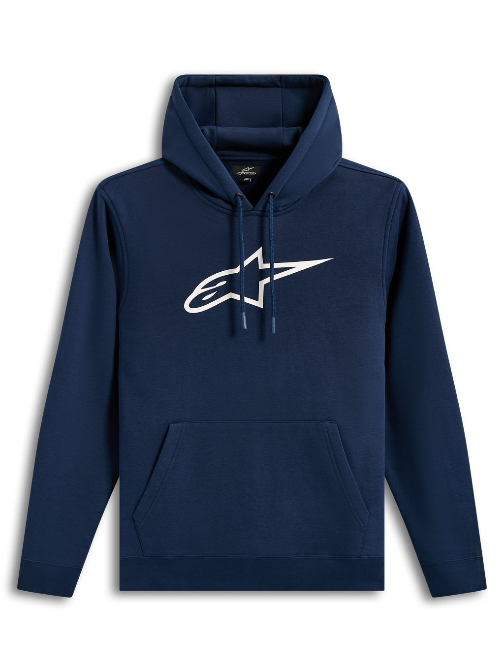 Alpinestars Ageless V3 Hoodie, mørkeblå og hvid hættetrøje i fleece med broderet logo, afslappet motorsport sportstøj