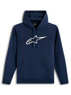 Alpinestars Ageless V3 Hoodie, mørkeblå og hvid hættetrøje i fleece med broderet logo, afslappet motorsport sportstøj