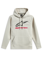 Alpinestars Always V3 Hoodie, hættetrøje i fleece, råhvid, sort stjernelogo og rød Alpinestars-tekst på brystet, kængurulomme, hætte med snoretræk, afslappet motorsport-inspireret sportstøj