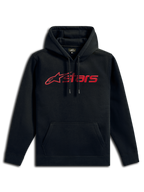 Alpinestars Blaze V3 Hættetrøje, casual streetwear, sort med rødt lineært logo, hætte med snoretræk, kængurulomme foran, lange ærmer, moderne motorsport-inspireret design